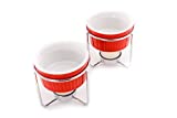 Crabaholik 2-Piece Ceramic Butter Warmers Set | Premium Quality Red Ceramic Fondue Warmers Pots | Melted Butter Melters with Sturdy Metallic Stands | Dishwasher Safe ● Elegant ● Original Gift Idea