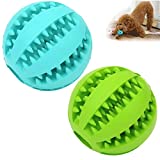 2 Pack Dog Toy Ball，Nontoxic Bite Resistant Teething Toys Balls for Small/Medium/ Large Dog and Puppy Cat , Dog Pet Food Treat Feeder Chew Tooth Cleaning Ball Exercise Game IQ Training Ball