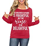 Christmas Women Raglan Holiday Graphic Maroon Shirt Long Sleeve Cotton Reindeer Sweatshirts L