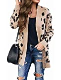 ZESICA Women's Long Sleeves Open Front Leopard Print Knitted Sweater Cardigan Coat Outwear,A Beige,X-Large