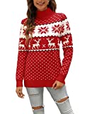 LYHNMW Women's Ugly Christmas Sweaters Snowflake Reindeer Long Sleeve Holiday Knit Xmas Sweater Pullover Tops Red