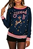 Tipsy Elves Sleighin' It Ugly Christmas Sweater for Women Navy Blue Sequin Reindeer Holiday Pullover Size XX-Large