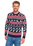 Unisex Men's Christmas Sweater Ugly Pullover Knitted Santa Reindeer Classic Fair Isle, Large Red