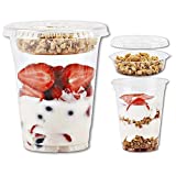 12oz Clear Plastic Parfait Cups with Insert 3.25oz & Flat Lids No Hole - (20 Sets) Yogurt Fruit Parfait Cups for Kids, for Dips and Veggies, Take Away Breakfast and Snacks. No Leaking