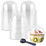50 Pack 9oz Plastic Clear Dessert Cups with Dome Lids No Hole Disposable Snack Bowls for Ice Cream, Cake, Fruit, Parfait, Pudding and Jello Shot