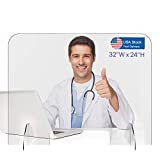 Plexiglass Sneeze Guard - Homesuit 32" W x 24" H Protective Freestanding Shield with Transaction Window for Counter and Desk, Economy Portable Plexiglass Barrier(Peel Off The Film)