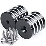 LOVIMAG 1.26”D x 0.2”H Black Epoxy Coated Neodymium Disc Countersunk Hole Magnets. Strong Permanent Rare Earth Magnets with Screws for Tool Room, Science, Craft, Office, etc - Pack of 10