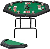 ECOTOUGE Game Poker Table w/Stainless Steel Cup Holder Casino Leisure Table, Top Texas Hold'em Poker Table for 8 Player w/Leg, Green Felt