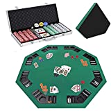 Smartxchoices 48" Poker Table Top + 500 Poker Chip Set Bundle Folding 8 Player Table Topper with Cup Holders Dice Style Casino Poker Chips w/Aluminum Case for Texas Holdem Blackjack Gambling