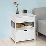 Haotian FRG258-W, Bedside Table with 2 Drawers, Night Table Stand Lamp Table End Table Side Table, White