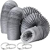2 Pack 4 Inch Flexible Ducting Hose 12 feet, Grey Aluminum Ducting Dryer Vent Hose with 4 Screw Clamps for Heating Ventilation Air Conditioning (HVAC), Boat Blower, Exhaust Grow Tents