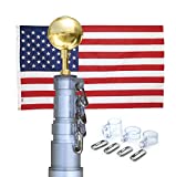 Concord American Flagpole Telescoping Flag Pole Kit - Full Setup, Comes with Everything Residential & Commercial, Elite House Flags for Outside Yards (Anodized Clear, 20 feet)