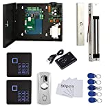 Track In and Out for 1 Door Security Entry System with 2 RFID Keypad Reader+600lbs Electronic Magnetic Lock+Metal Exit Button+Power Supply Box+FRID Cards/Key fobs TCP/IP (Phone APP remotely Open Door)