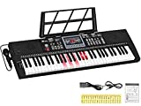 24HOCL 61 Keys Keyboard Piano Lighted Keys for Teens Kids Beginners Birthday Christmas New Year Best Gift, Electronic Portable Digital Music Piano with Mic, Music Stand, Powered by UL Adapter/Battery
