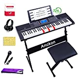Anckon Keyboard Piano 61-Key Beginners Complete Electronic Keyboard Piano Set w/Lighted Keys, LCD Screen,Keyboard Stand,Piano Bench,Headphones,Microphone&Keynote Stickers,Built-In Speakers,Black