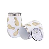 WDG Pineapple Wine Glasses 2 Pack Stainless Steel Wine Tumbler 12oz Double Wall Vacuum Insulated Wine Glasses without Handle for Champaign, Cocktail, Beer, Office,Home