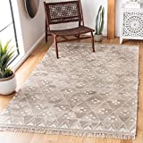 Safavieh Natural Kilim Collection NKM316B Handmade Moroccan Boho Tribal Wool & Viscose Area Rug, 8' x 10', Natural / Ivory