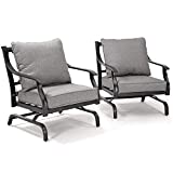 Grand Patio Bistro Sets Metal Rocking Chairs Patio Chairs Indoor Outdoor Chat Set A Comfortable Shake of 5-10° Unique Design Patio Set Wrought Iron Chair Set with Grey Cushions 2PC