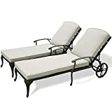 HOMEFUN Chaise Lounge Outdoor Chair with Beige Cushions, Aluminum Pool Side Sun Lounges with Wheels Adjustable Reclining, Patio Furniture Set, Pack of 2(Antique Bronze)