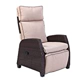 Grand Patio Indoor & Outdoor Recliner with All-Weather Wicker, Beige Cushion and Integrated Side Table, Mocha Brown