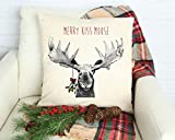 Merry Kiss Moose Christmas Pillow 12x12 Inch Comes with Insert