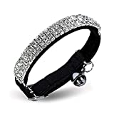 CHUKCHI Soft Velvet Safe Cat Adjustable Collar Bling Diamante with Bells,11 inch for Small Dogs and Cats (Black)