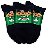 Extra Wide Comfort Fit Athletic Quarter Socks (Pack of 3) Fits Up to a 6E Width, Made in USA (Large, Black)