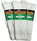 Extra Wide Comfort Fit Athletic Crew (Mid-Calf) Socks for Men and Women, Pick your size, Do not size up (Large, Large - White)