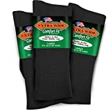 Extra Wide Lightweight Cotton Crew Comfort Fit Dress Socks (Pack of 3) Made in The USA (Black - Large)