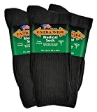 Extra Wide Medical Mid Calf Crew (Pack of 3), Antimicrobial, Made in USA, for Men and Women (Large, Black)