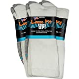 Loose Fit Stays Up Men's and Women's Casual Crew Socks (Pack of 3) Made in USA! Cushioned Sole (Large, White)