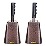 2 Pack 10 Inch Steel Cowbell with Handle Cheering Bell for Sports Events Large Solid School Bells & Chimes Percussion Musical Instruments Call Bell Alarm(Copper)