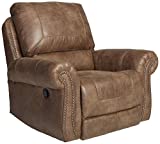 Signature Design by Ashley Larkinhurst Faux Leather Manual Rocker Recliner with Nailhead Trim, Brown