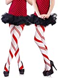 2 Pairs Christmas Women Striped Tights Full Length Spandex Candy Costume Red and White Striped Tights Stretchy Thigh High Stocking for Christmas Costume Accessory