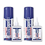 MITREAPEL Ca Glue with Activator (2 x 1.7 oz - 2 x 6.7 fl oz), Ca Glue for Woodworking, Cyanoacrylate Glue and Activator for Wood, Plastic, Metal, Leather, Ceramic and Craft - Instant Bond - 2 Pack