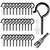 30 PCS Q-Hanger, Screw Hooks for Outdoor String Lights, Christmas Light Hooks, Ceiling Hooks for Hanging Plants, Wind Chimes, Fairy Lights, Safety Buckle Design, Include Wing Nut Driver (Black)