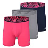 New Balance Men's 6" Boxer Brief Fly Front with Pouch, 3-Pack ,Pink Zing/Pigment/Steel, Large (36"-38")