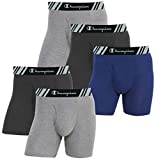 Champion Men's Boxer Briefs All Day Comfort No Ride Up Double Dry X-Temp 5 Pack (Black - Navy - Grey, Medium)