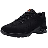 FENLERN Steel Toe Shoes for Women Lightweight Air Cushion Safety Sneakers Slip Resistant Work Shoes Breathable Safety Toe Tennis Shoes Indestructible Shoe (8, Black)