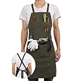 JEXICASE Work Aprons for Men, Durable Canvas, Protective Apron for Woodworking, Heavy Duty Apron for Men & Women with Pockets & Cross-Back Straps Adjustable Tool Apron Dark Green