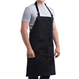 MAXLUC Professional Chef Apron - Protective Neck Pads, Adjustable Straps, 3 Multi-Pockets - Heavy Duty Cooking Smock for Barbecue, Grilling, Servers, Barista - 12oz Cotton Twill, Breathable - Black