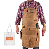 RIVECO Brown Apron for Men with Pockets for Tools and Accessories, Waxed Canvas Leather Shoulder Pads Protective Workwear Fullsize S to XXL…