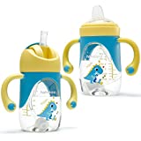 Sippy Cups for Baby 6 Months - Sippy Cup for 1+ Year Old - 2 in 1 Spout & Straw Baby Sippy Cups 6-12 months - No Spill Transition Weighted Straw Sippy Cup Toddler Cups - 8 oz. - 1 Cup with 2 Nipples