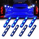 Xprite Blue LED Truck Bed Light Kits Rock Lights with On/Off Switch, for Pickup Footwells, Running Boards, Cargo, Under Car, Tonneau Cover, Rail Lighting - 8 PCs