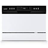 Comfee CDC22P1AWW Compact Countertop Portable 8 Washing Programs, 6 Place Settings Mini Dishwasher, Heavy, Normal, Baby-Care, ECO, Glass and Speed, Black and White