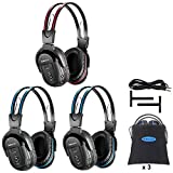 SIMOLIO 3 Pack of Wireless Car Headphones, IR Headphones for TV, Outdoor Movie, in Car Wireless Entertainment, Foldable DVD Headphones with Travelling Bag, Universal Rear Entertainment System Headsets