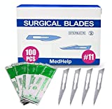 MedHelp Pack of 100 Disposable Surgical Blades 11, Size 11 Scalpel Blades for Surgical Scalpel, High Carbon Steel Dermablade Blades. Individually Wrapped 11 Blade, Sterile