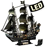 3D Puzzle for Adults Moveable LED Pirate Ship Halloween Decorations with Detailed Interior, Large Queen Anne's Revenge Sailboat Desk Puzzles, Difficult 3D Puzzles with Lights Gifts for Men Women