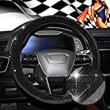 DIVA EN CAMINO DEC Bling Steering Wheel Cover with Velvet Cloth and Crystal Rhinestones - Universal 15 Inch Black Diamond Car Steering Wheel Protector for Women Girls