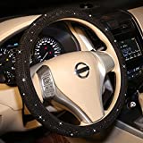 Bling Steering Wheel Cover Women Girls Black Rhinestone Car Accessories 15 Inch Universal Crystal Diamond Cool Bling Anti-Slip Wheel Protector